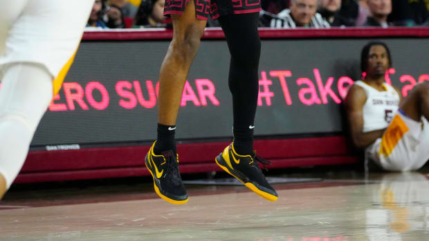 USC guard Bronny James shoots the basketball.